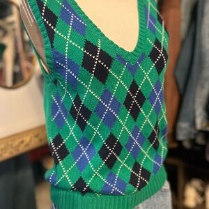 Green Argyle Knit Sweater Vest
